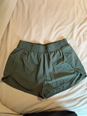 Women's Olive Green Athletic Shorts with Elastic Waistband
